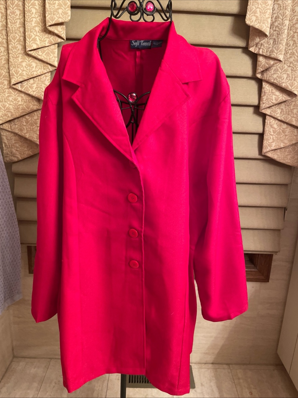 Soft Touch Women's Red Lightweight Blazer W/Shoulder Pads 4-button Front Sz 3X